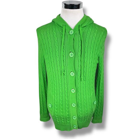 Lilly Pulitzer Cardigan Sweater Hoodie Womens Small Green 100% Cotton Cable Knit - Picture 1 of 10